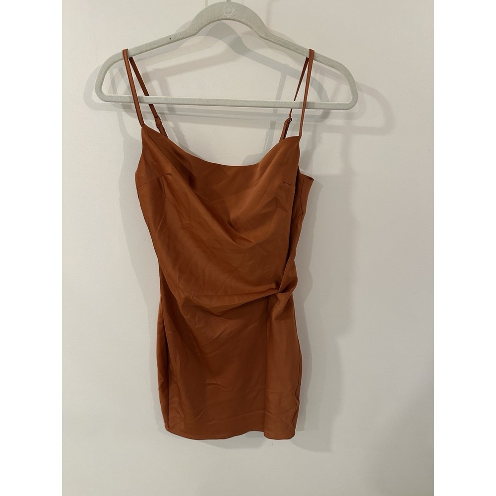 Glam Satin Rust/ Terracotta Mini Dress Size S Women's - Adjustable Straps